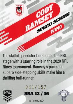 2022 NRL Elite - Speed Series Album #SSA 13 Cody Ramsey Back